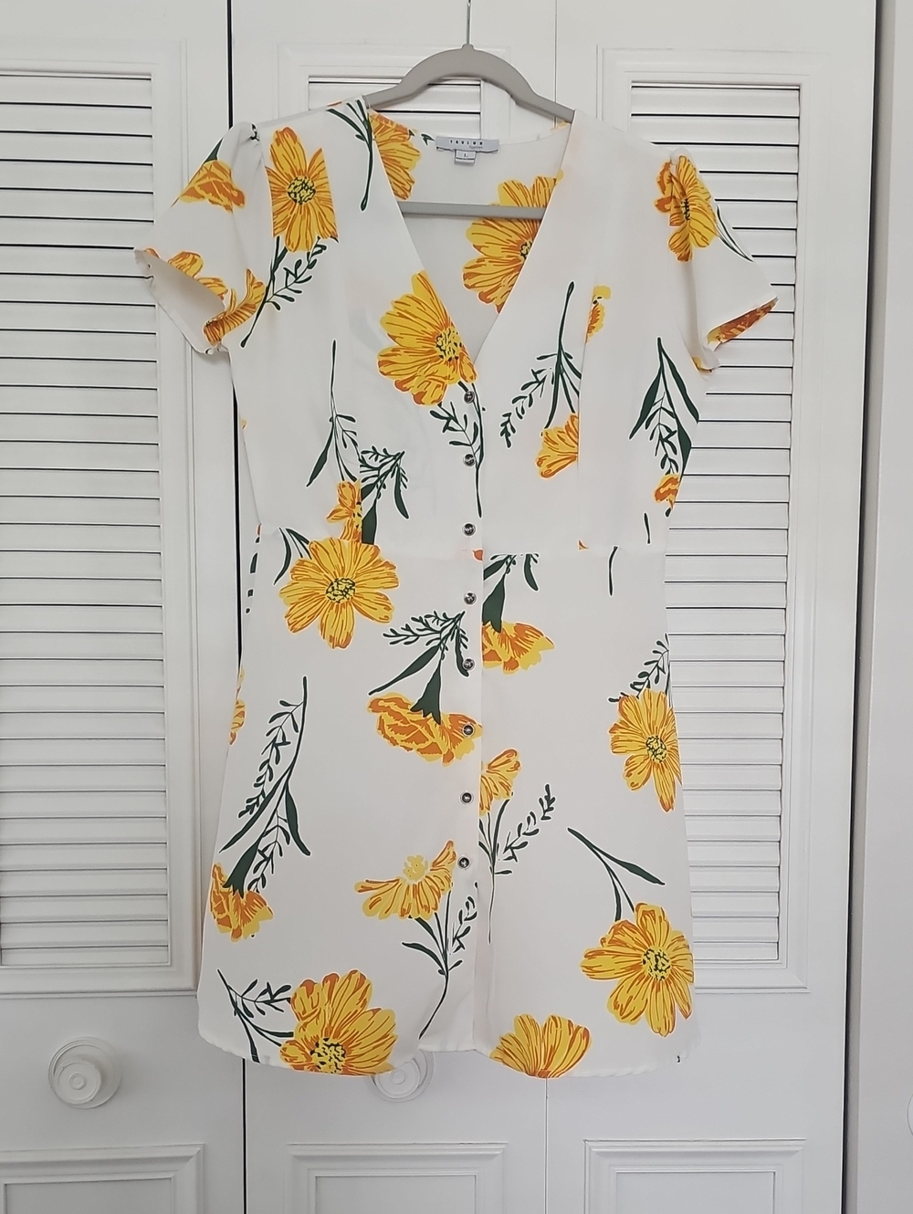 FAVLUX White Mini Dress with Yellow Floral Pattern